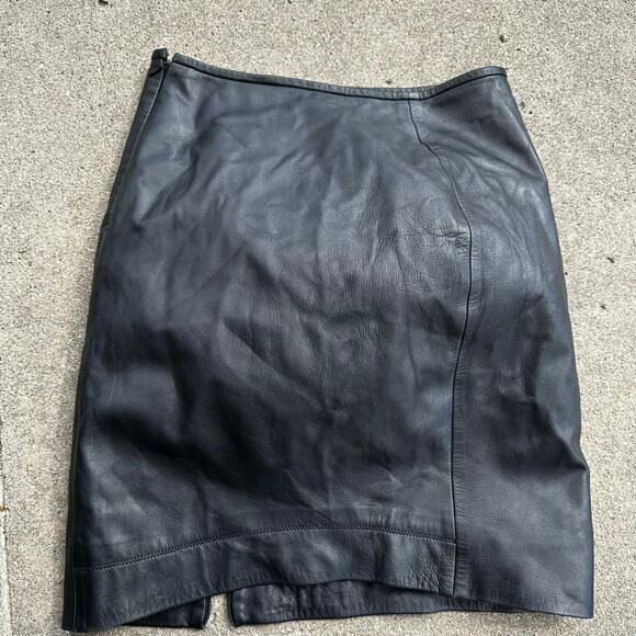 Diane Von Furstenberg Rita Two All Over Black Leather Dual Zip Skirt Size 4 - Picture 5 of 6